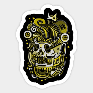 Skull Pop Art White Gold Sticker